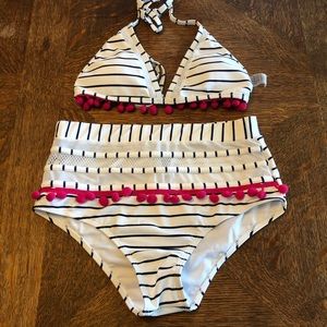 Striped Bikini with Pom Poms Medium